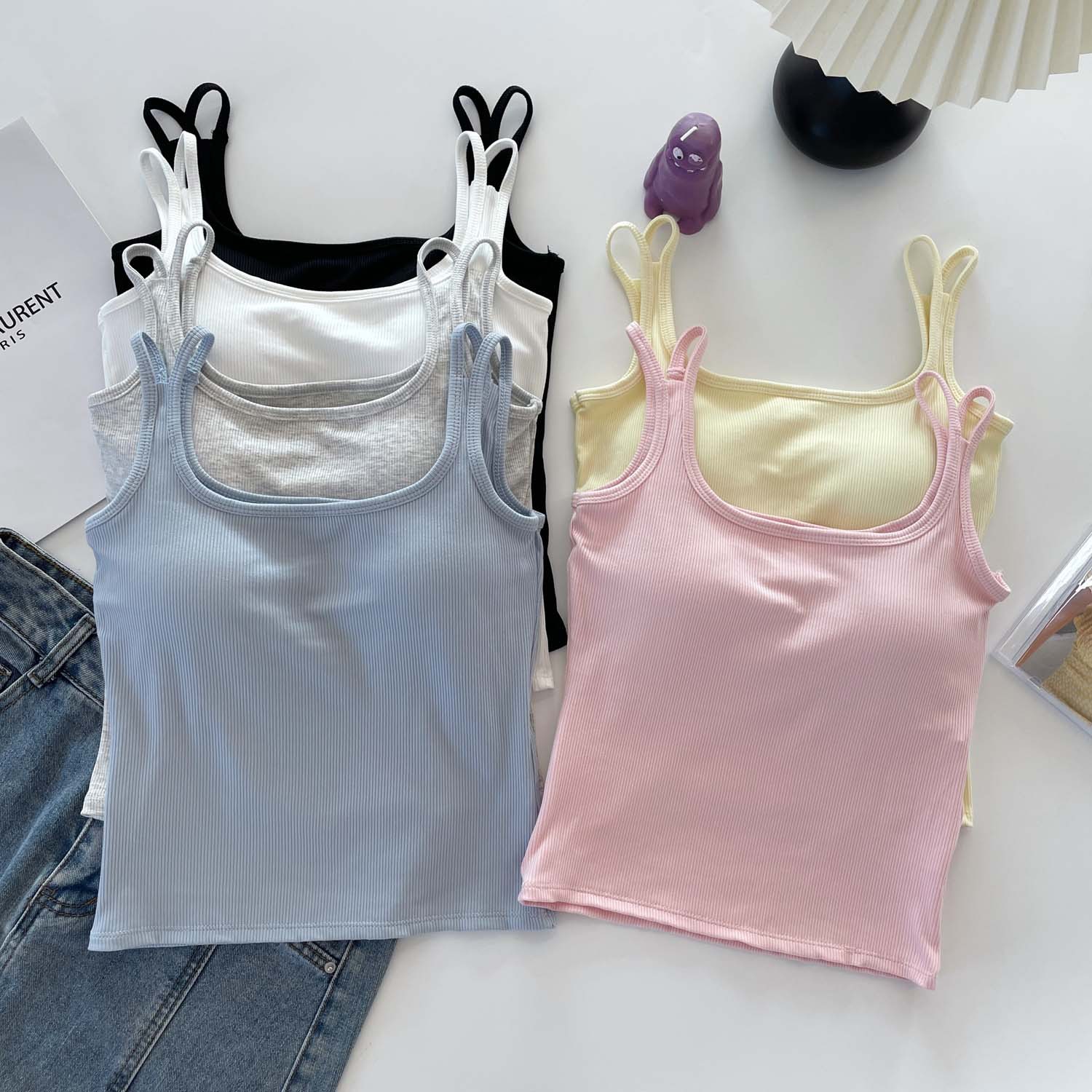 XL240 New sweet camisole for women with breast pads, slimming, short style to wear outside and inside