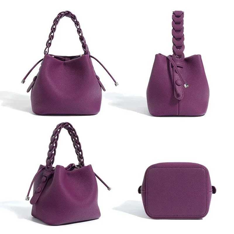 New Genuine Leather Bucket Bag Spring Textured Commuting Versatile Shoulder Crossbody Elegant Handheld Bag Z250512