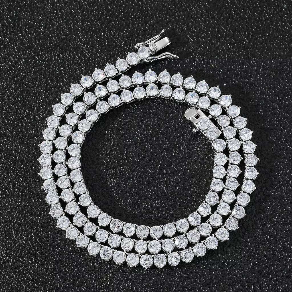 4mm Cubic Zirconia Tennis Chain Necklace 18k Gold Plated Mens Cuban Link Chain