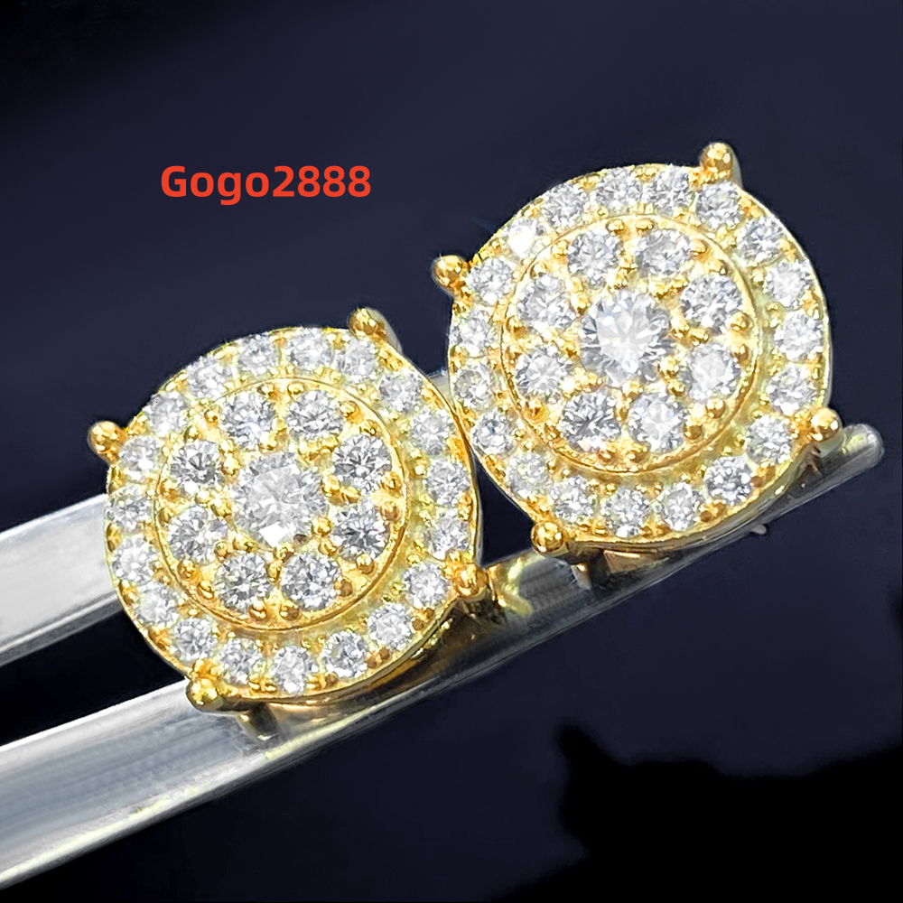 New Arrival Hip Hop Solid Silver 925 Vvs1 Moissanite Earrings Women Jewelry 18K Gold Color Round Micro Pave Stud Earrings