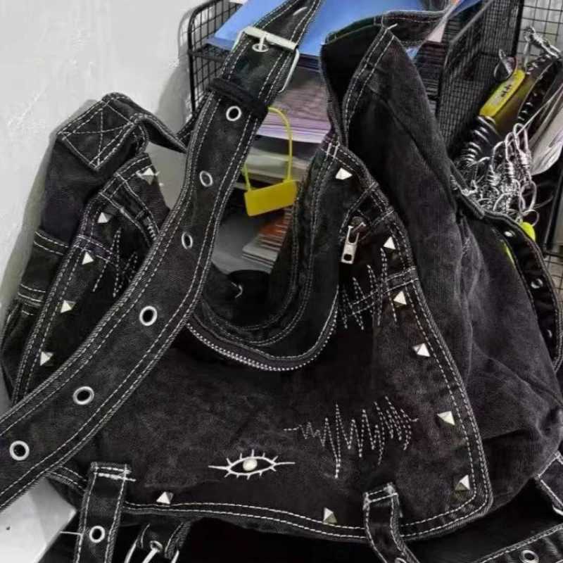 Streetwear Fashion Denim Bag Korean Office Lady All Match Casual Shoulder Underarm Bag Women Vintage Grunge Purses and HandbagsW250512