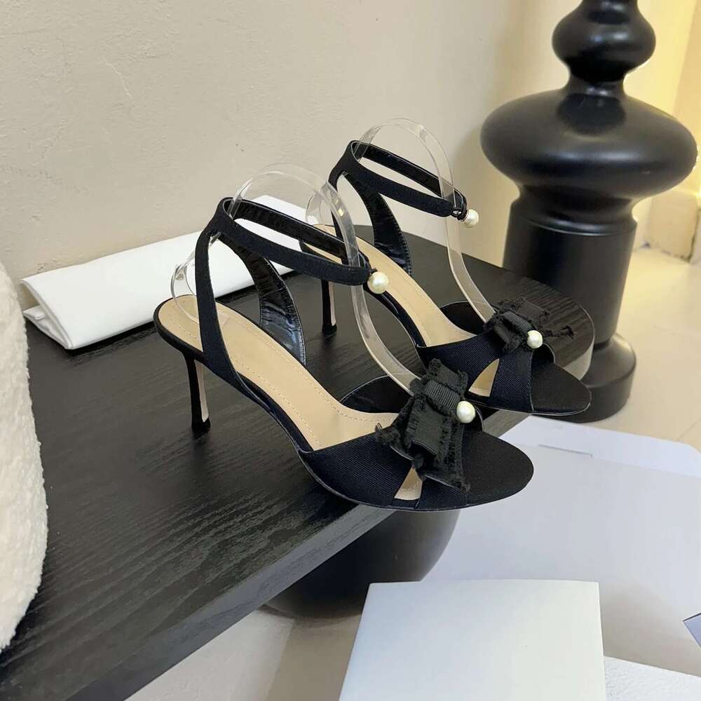 Women Size35-42 Butterfly Knot Sandals Super High Heels Pearls Pumps Genuine Leather Designer Shoes Zapatillas De Mujer