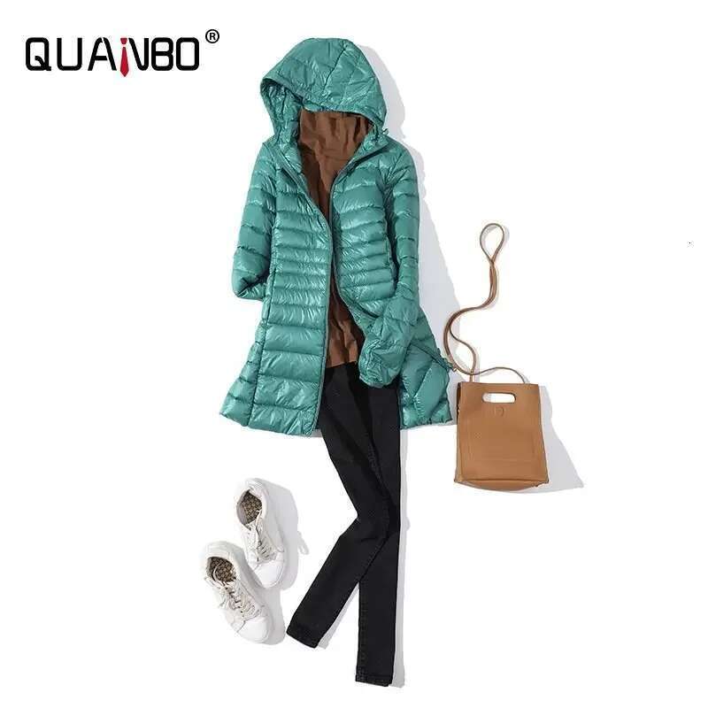 Women Long Warm Light Down Jacket Ladies Fashion Hooded With Portable Storage Bag Puffer Coats Women's Overcoats Hip-Length Coat Designer
