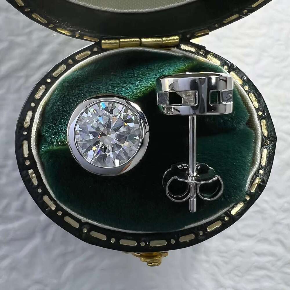 Moissanite bezel set earrings pure - classic design, 0.5 to 1 carat, available in gold or sier