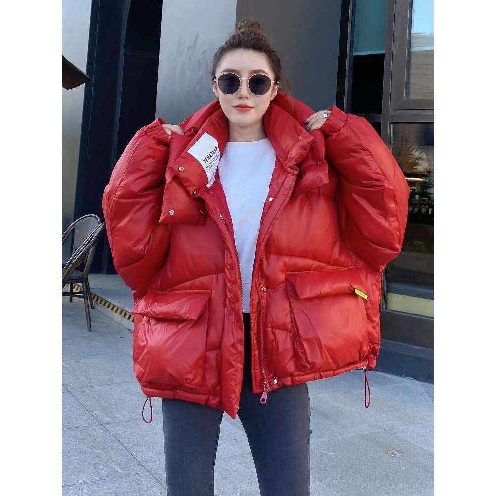 Female Winter Short Hooded Parkas Puffer Bomber Jacket Warm Cotton Padded Coats Stylish Outerwear Oversized Streetwear