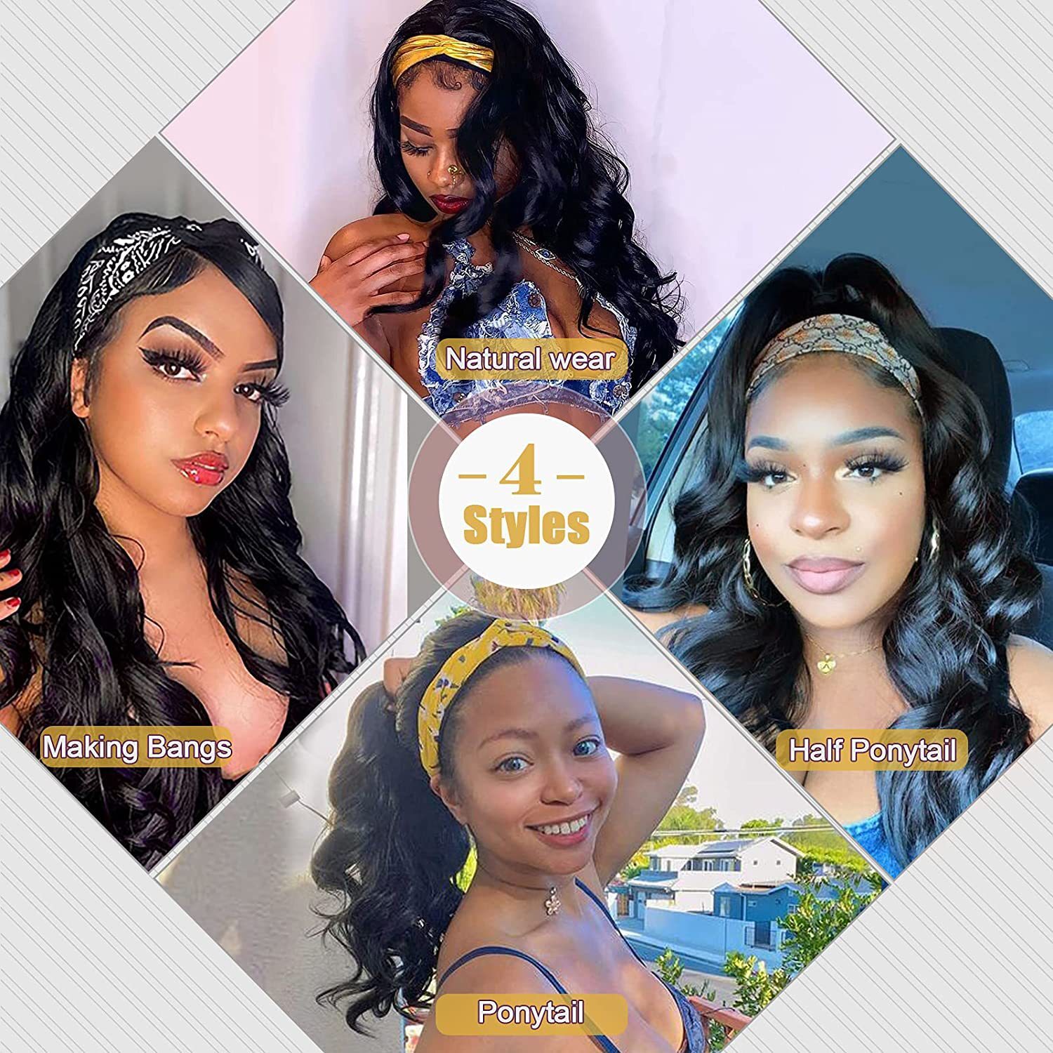 Headband wig ice silk headband big wavy long curly hair synthetic wig headband headband wig