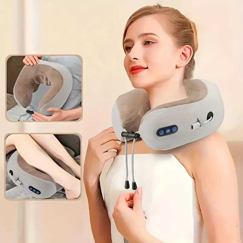Rechargeable U-Shaped Neck Massage Pillow Perfect for Travel Car Office Home Use Ideal Christmas GiftW250512