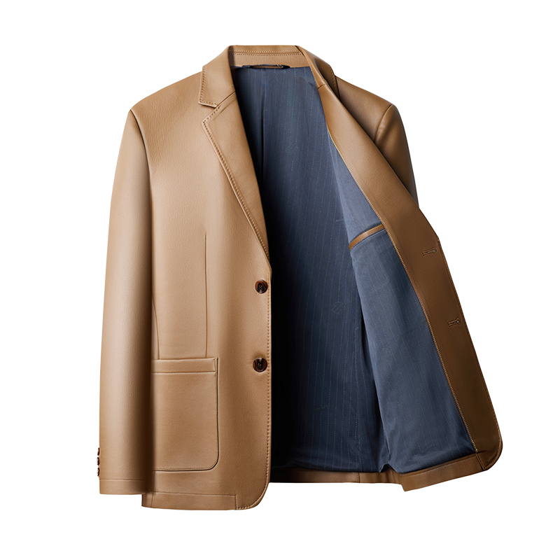 Tailored Mens Water Resistant Leather Jacket with Notched Collar - Elegant Casual Wear 8557