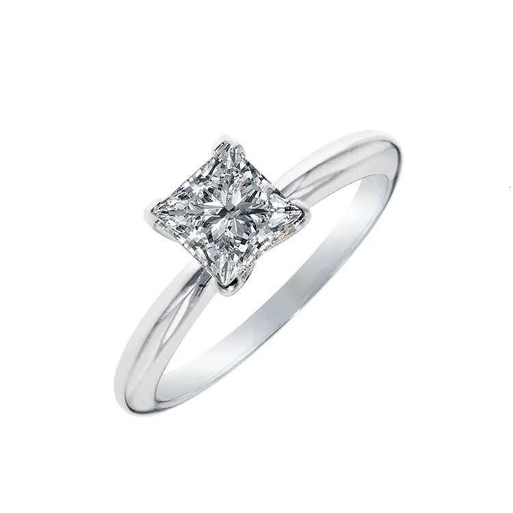 Princess Cut Moissanite Lab Grown Diamond Cz Solitaire Yellow Gold Engagement Ring 14 Karat Gold Wedding Rings