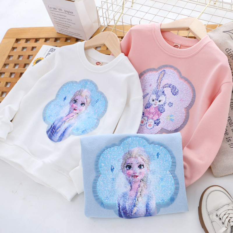 DISNEY Frozen Elsa princess Kids designer clothes Children's autumn clothes girls' double-sided color-changing sequins clothes.