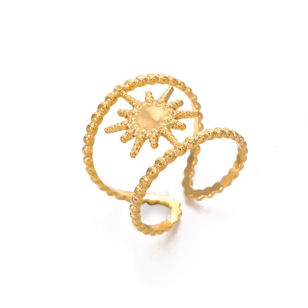 stainless octagonal star with female personality, adjustable opening, real gold electroplated titanium steel ring