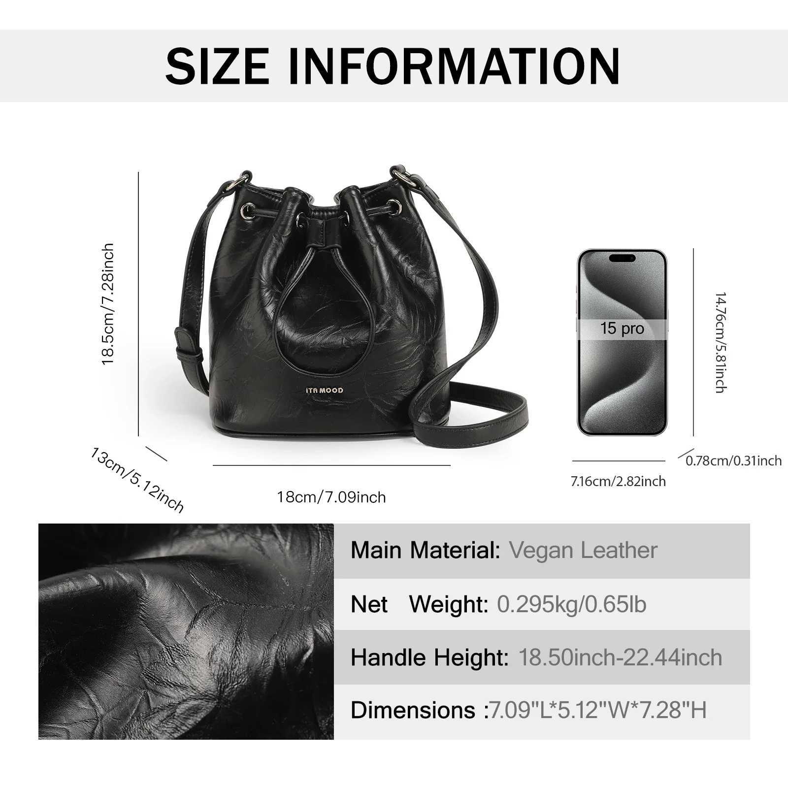 ITAMOOD Women Bucket Bag for Cosmetics Cell Phone Black Niche Original Designer Leather Shoulder Crossbody Small Bag Z250512