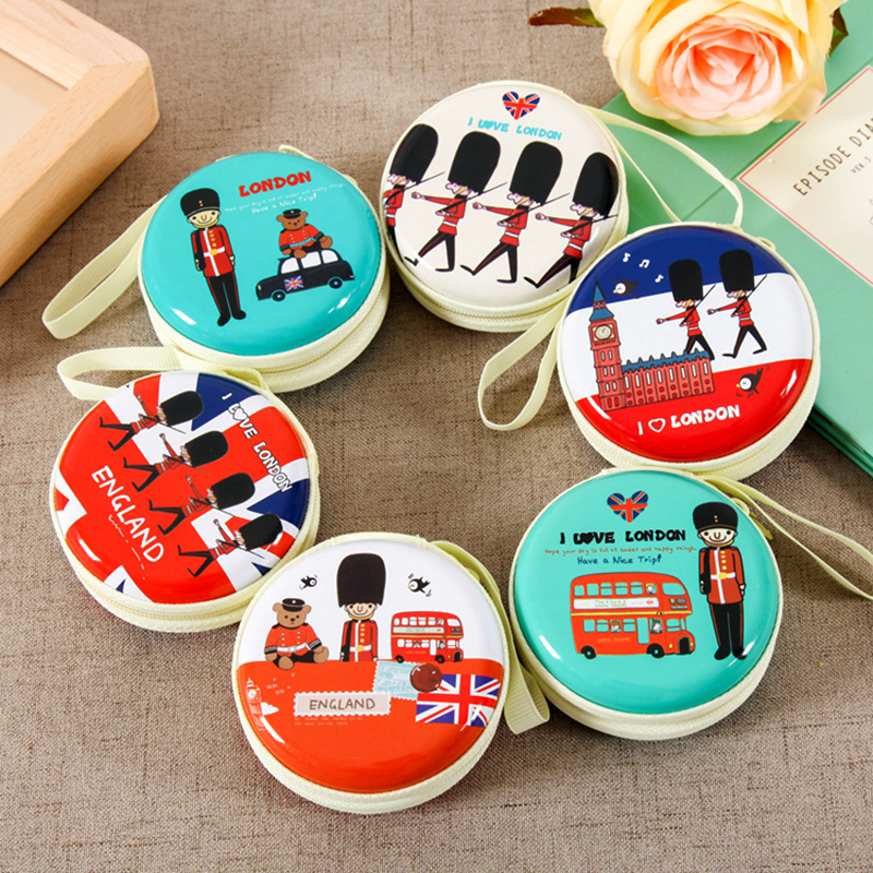 20pcs Cute Creative Cartoon printing Iron Round Shaped Coin Purses mix color coin case