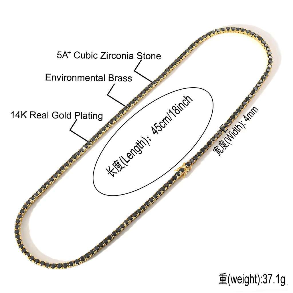 BES 4mm Fashion Men Women Jewelry Set CZ Iced Out Bling 5A Cubic Zirconia Black Tennis Chain Bracelet Necklace Hip Hop Jewelry
