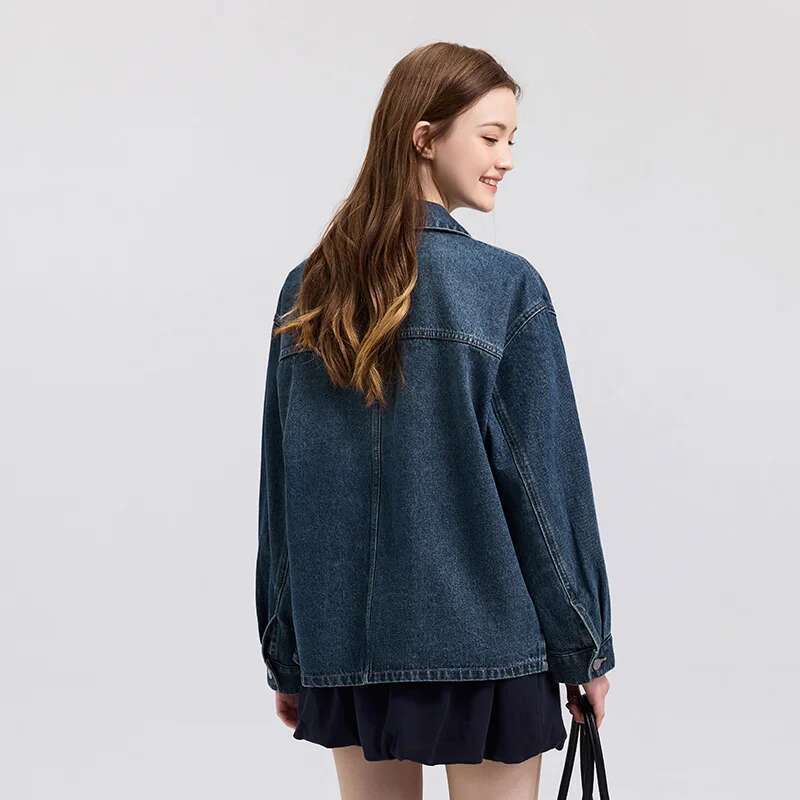 Semir Denim Women Lapel Drop-shoulder Top Casual and Elegant 2025 Spring New Loose Jacket Instagram Trendy
