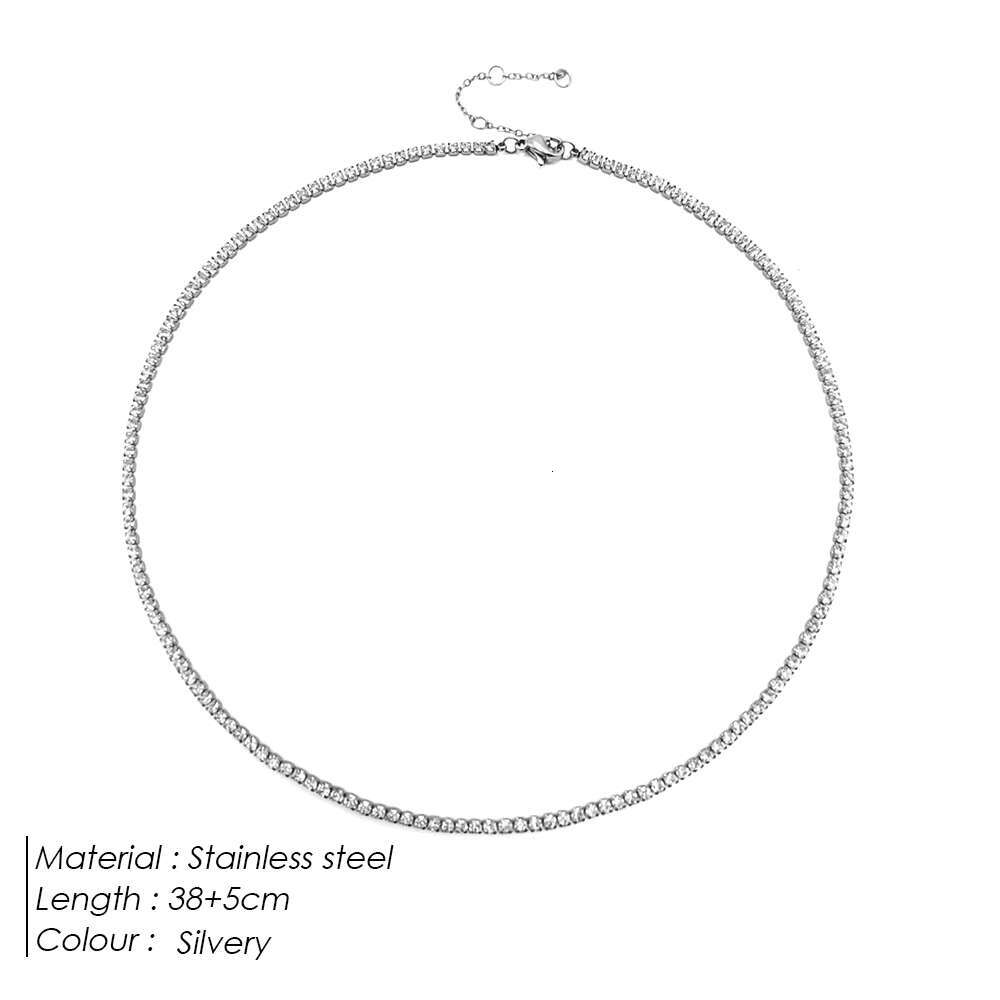 EManco Stainless Steel Women's Crystal Necklace High Quality Tennis Bone Chain