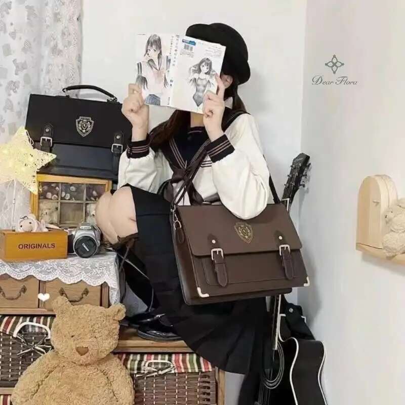Y2k Japanese Preppy Aesthetic Fashion Women Casual Handbag Solid Color Girls School Backpack Cute Simple Shoulder Crossbody Bag
