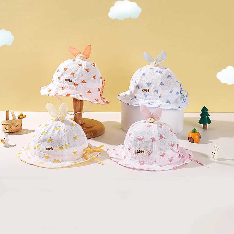 Baby Summer Sunscreen Basin Cap Cute Ears Infant Girl Fisherman Hat Thin Cotton Kids Bucket Hats 0-2Year Toddler Sunshade Visors R250512