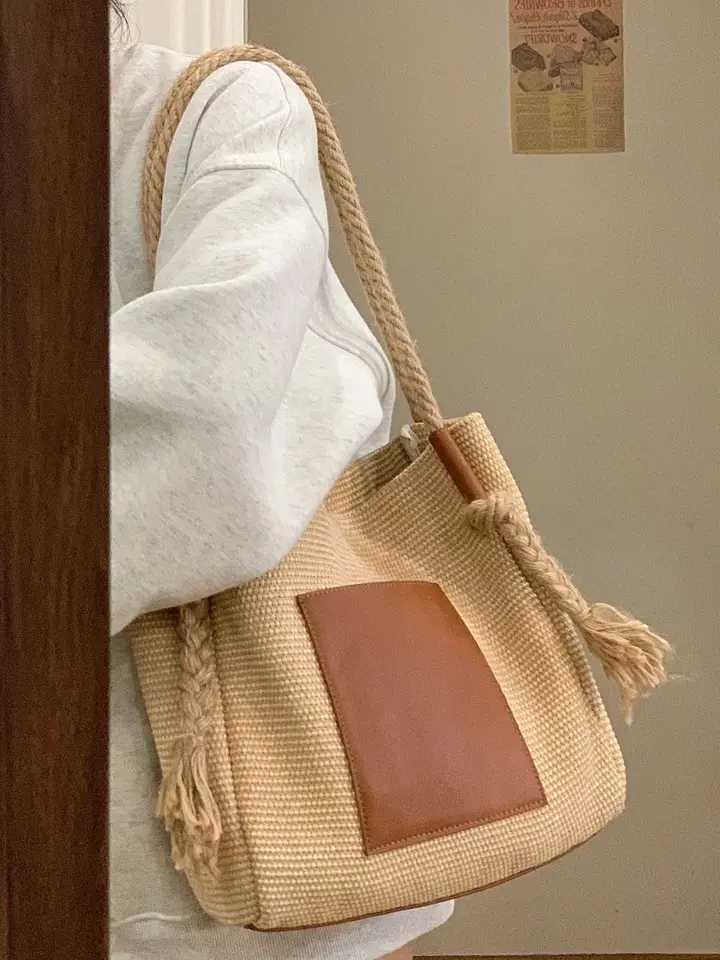 PU Leather Bucket Shoulder Bags for Women Woven Rope Hand Bag Female Large Handle Bag Purse Z250512-1