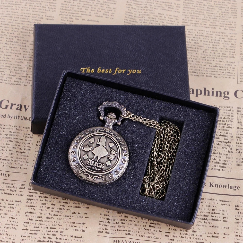 Selling Theme Pocket Watch Set Necklace Quartz Movement Fob Watches Ladys Children Gift with Box 250512