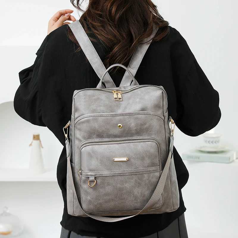 Fashion Womens PU Backpack Simple Solid Color Convertible Travel Backpack with Large Capacity Casual Versatile Shoulder Bag Z250512