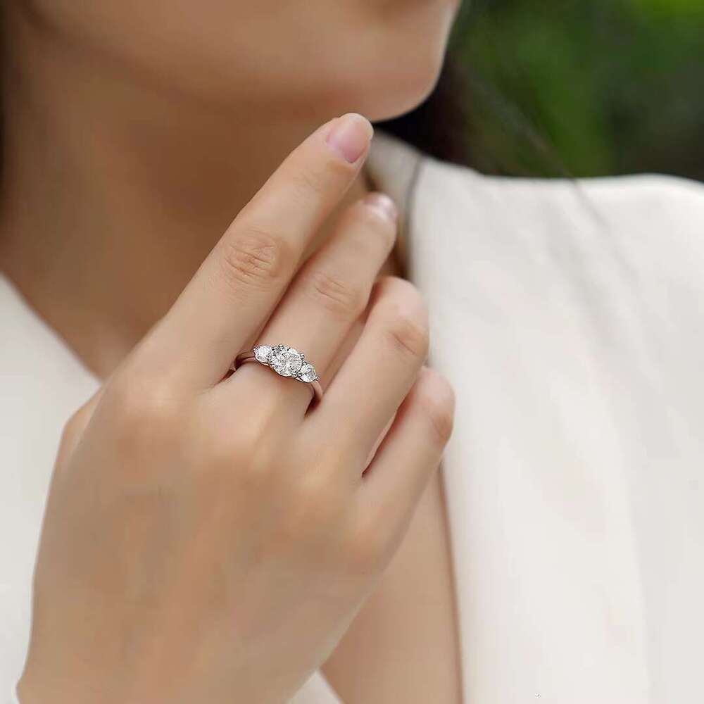 Stunning round bright cut three stone magnesite ring, made of pure silver, suitable for women (sizes 5-9)