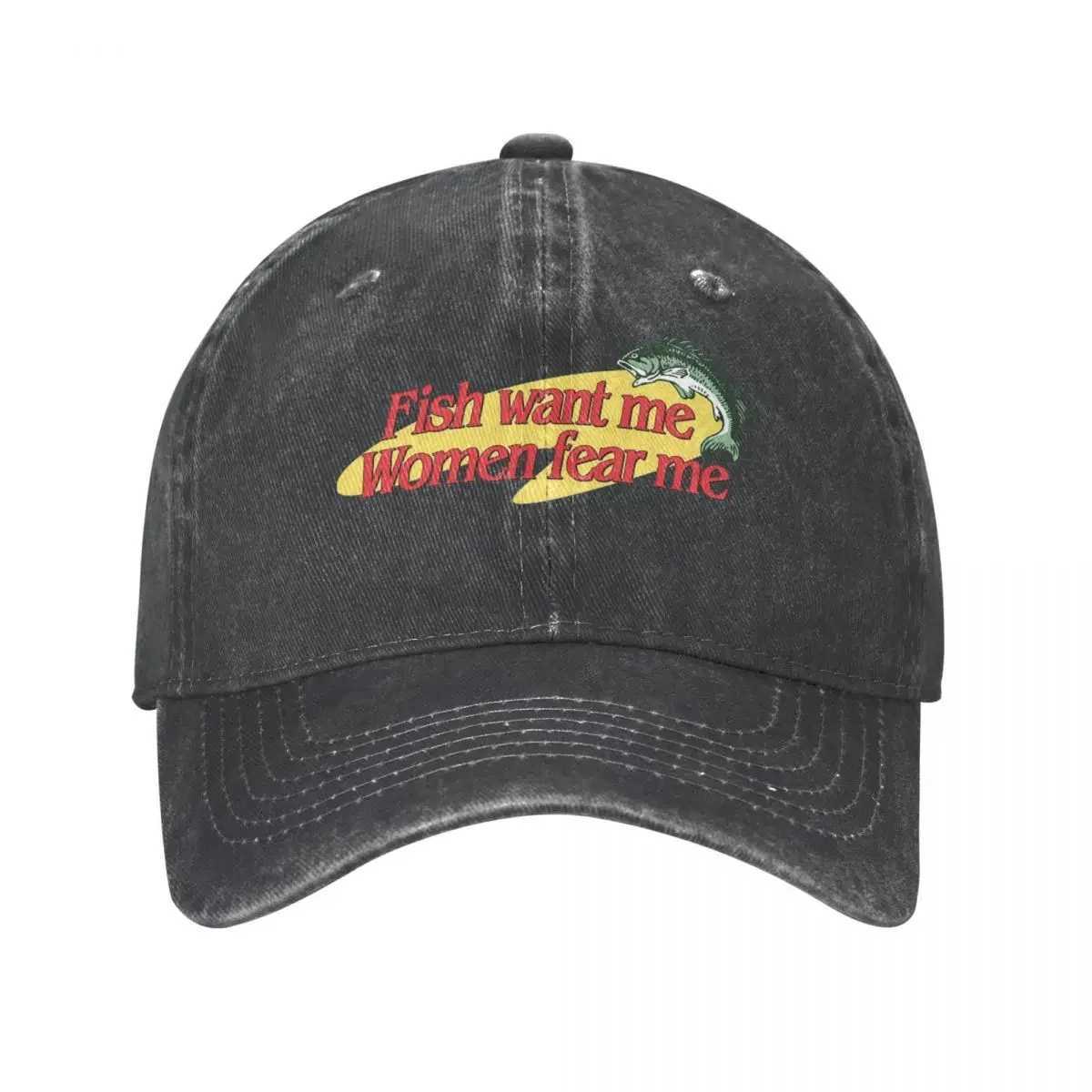 Fish Want Me Women Fear Me Baseball Cap Fashion Distressed Cotton Sun Cap Unisex Style Outdoor Summer Caps Hat Y250512
