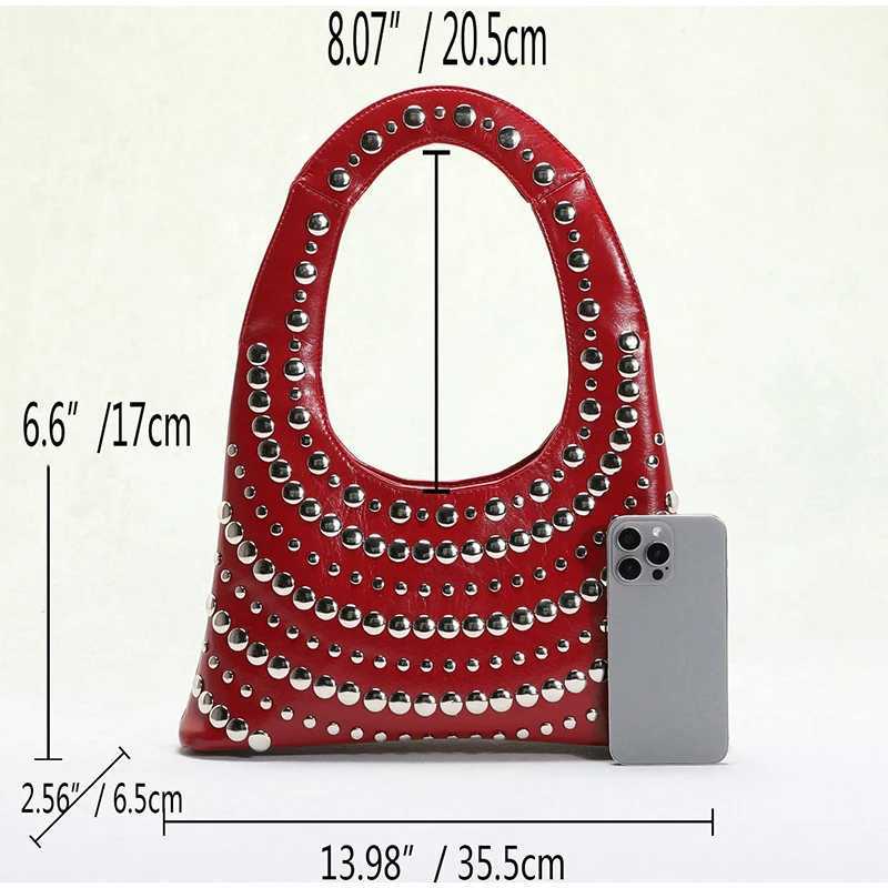 Brand design U-shaped underarm bag rivet inlaid trendy bag womens shoulder bag Punk Style Motorcycle Bag Ladies Tote PursesW250512
