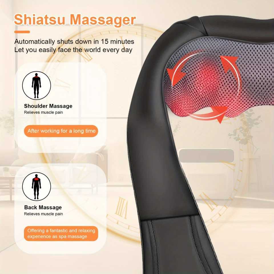 Shiatsu Neck And Back Massager With Heat Deep-Kneading Tissue Pain Relief 3D Kneading Massage Pillow For Office Car Use RelW250512