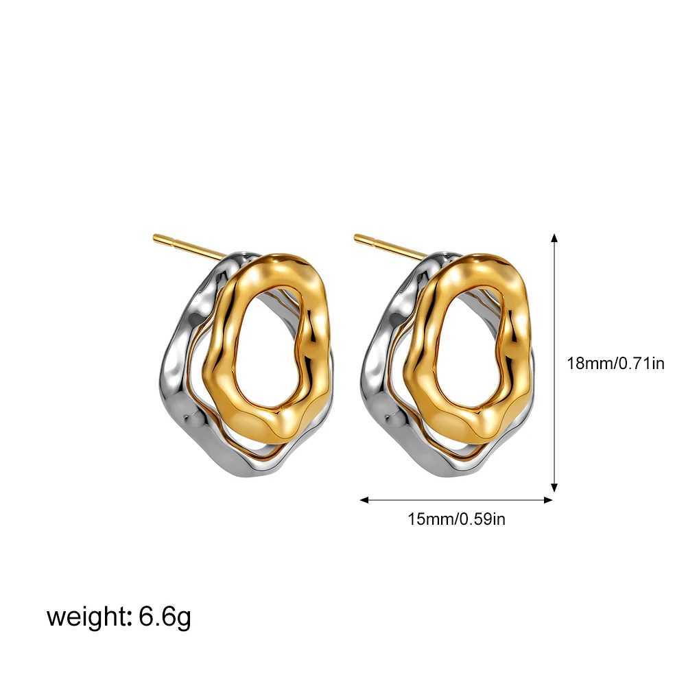 Geometric Stainless Steel Gold Sliver Color Bilayer Stud Earring for Women Irregular Metal Texture Fashion Jewelry Gift Y250510