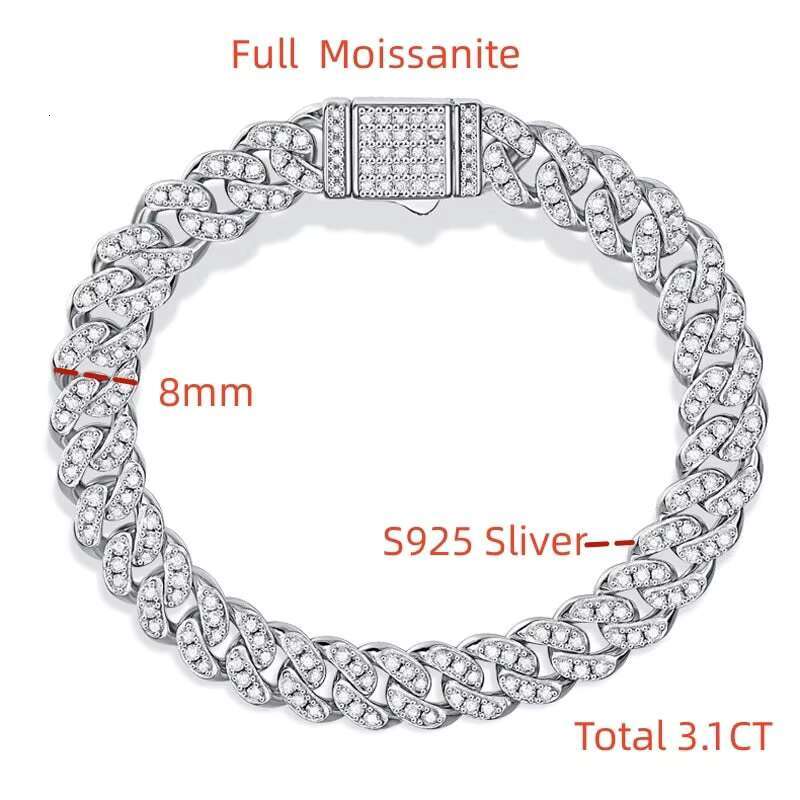 Cuban Hip Hop Genuine Moissanite Bracelet 18K Gold Plated Silver Elegant Bangles