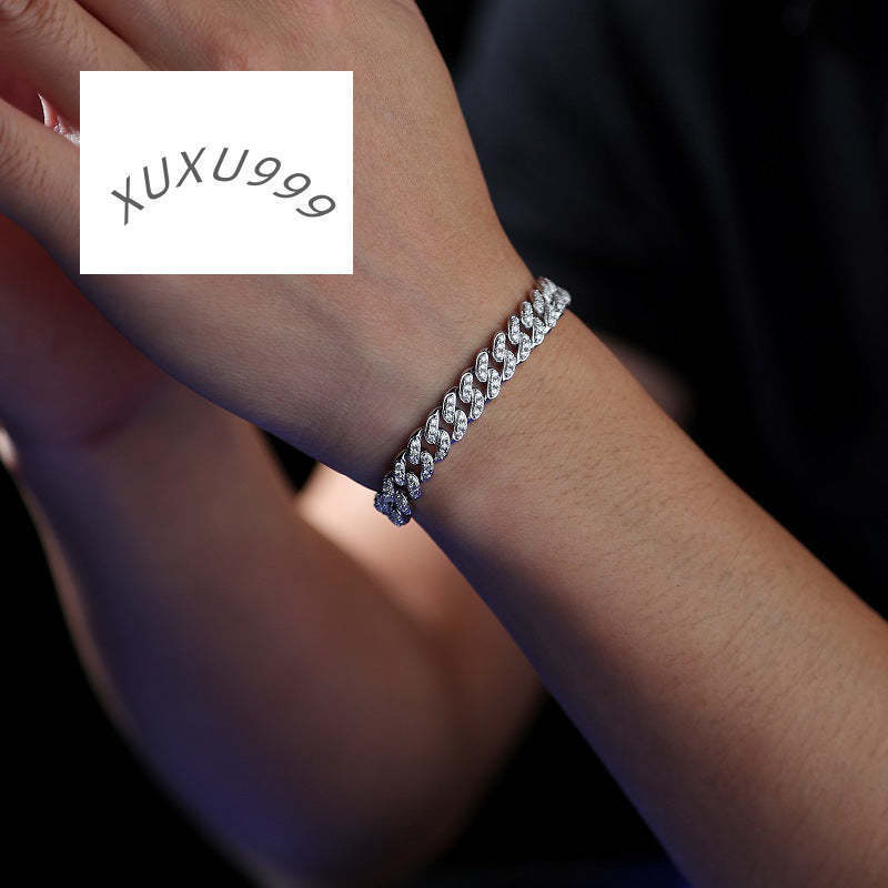 Cuban Hip Hop Genuine Moissanite Bracelet 18K Gold Plated Silver Elegant Bangles