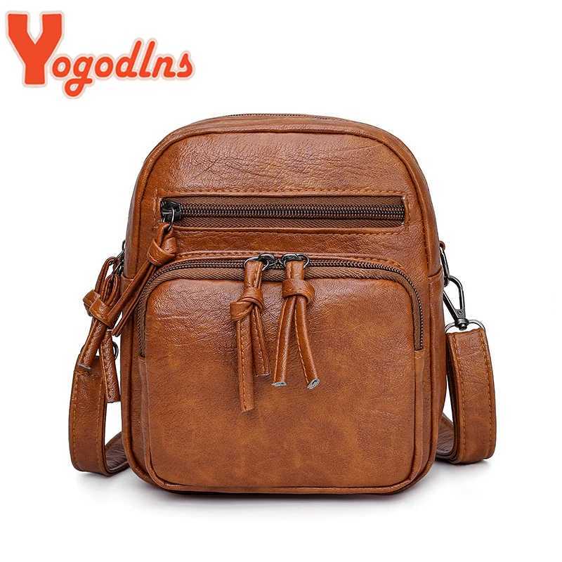 Yogodlns Vintage Crossbody Bag Women Soft PU Leather Shoulder Bag Multifunction Messenger Bag Small Square Bag Big Capacity Bag Z250512
