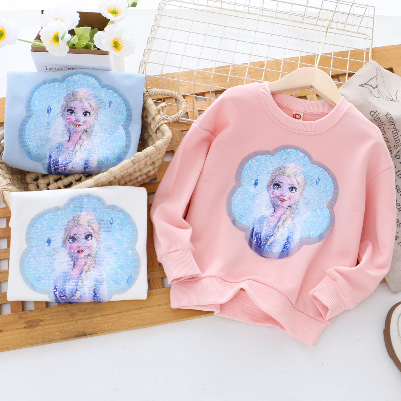 DISNEY Frozen Elsa princess Kids designer clothes Children's autumn clothes girls' double-sided color-changing sequins clothes.