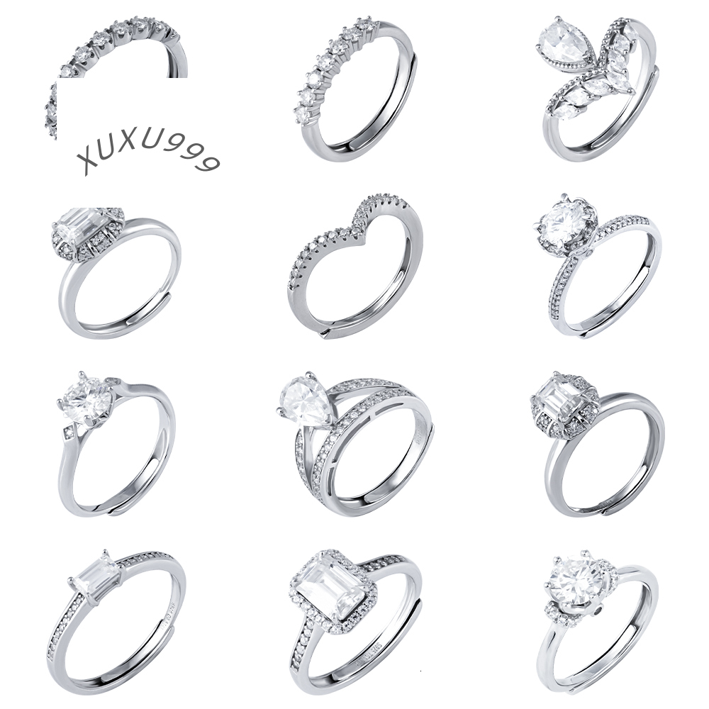 Wholesale 925 Silver GRA Moissanite Diamond Engagement Ring Adjustable Size Round Shape White Gold Material for Ladys Wedding