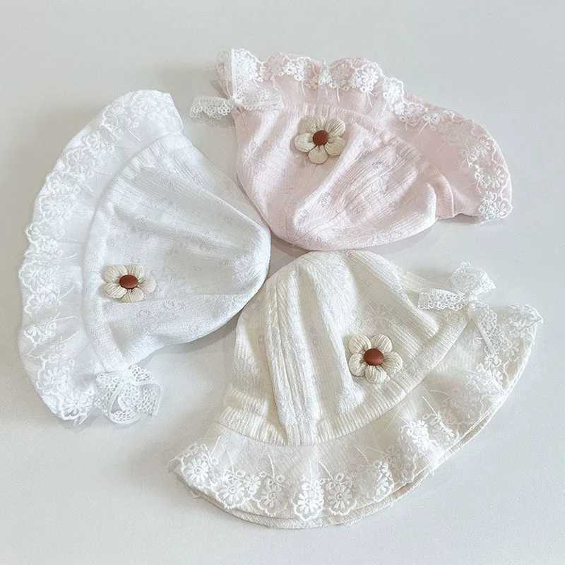Princess Girl Lace Basin Hat Soft Cotton Baby Sunshade Fisherman Hats 3-8Month Newborn Sunscreen Bucket Cap Sweet Flower Visors R250512
