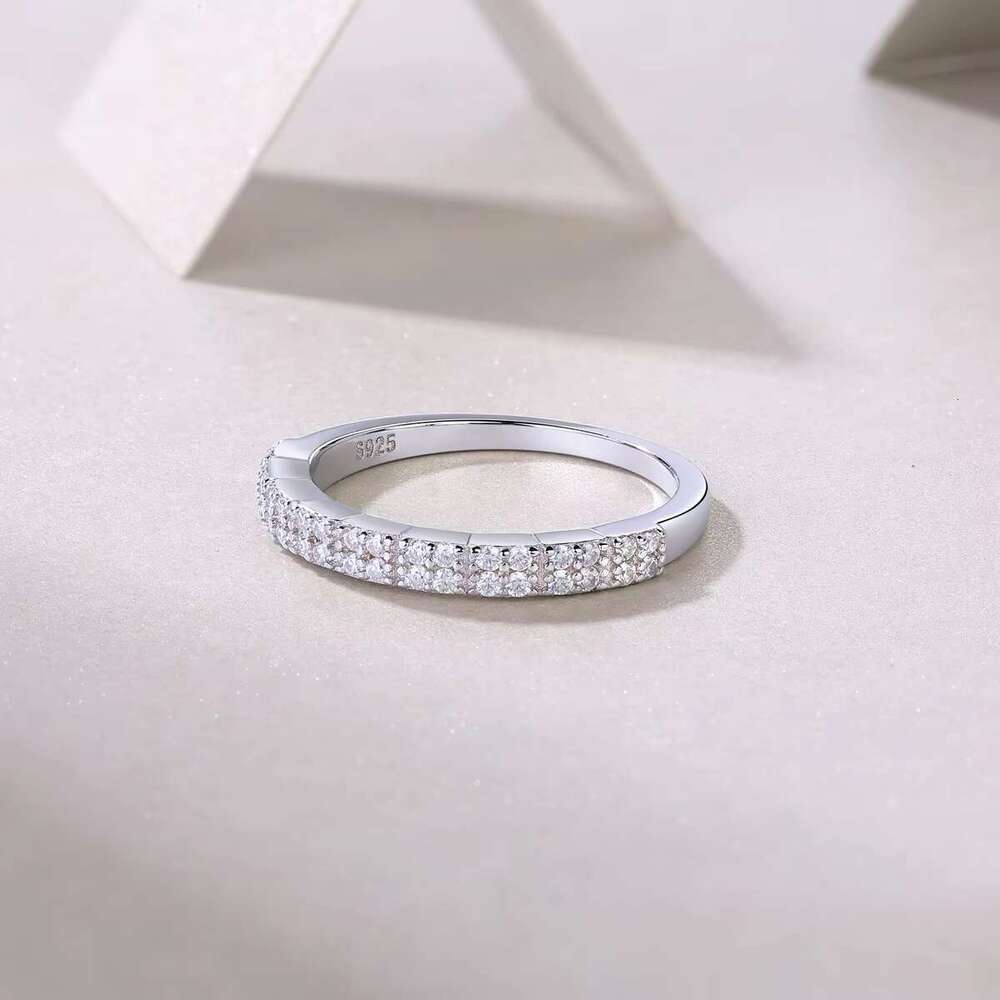Dazzling double-layer carbon silica wedding ring - pure silver, elegant pointed set, US size 5-9