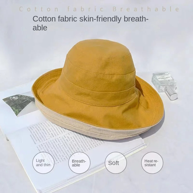 Reversible Foldable Cotton Sun Hat for Women Summer Wide Brim UV Protection Panama Beach Ladies Girls Outdoor Korean Sea hat 250512