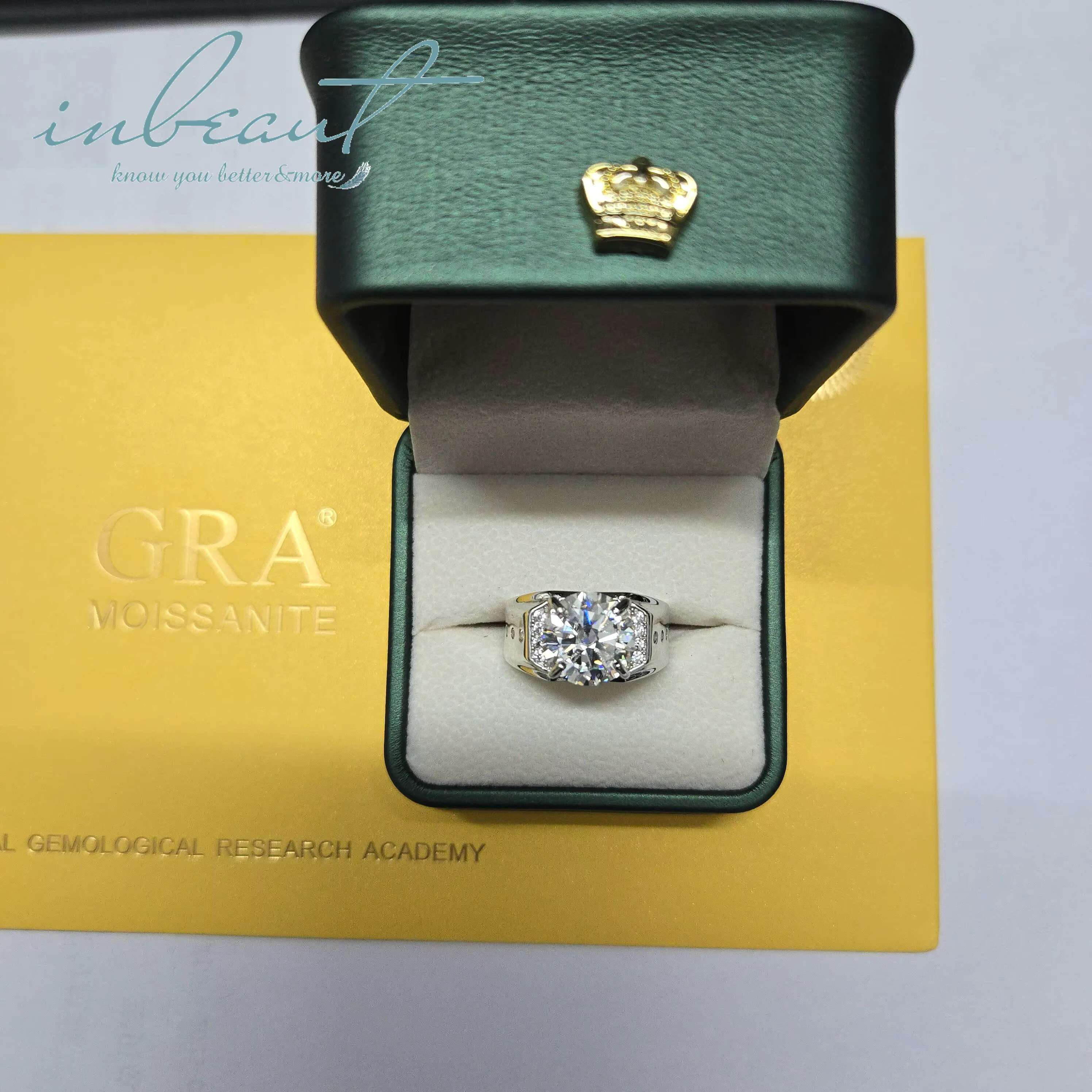 Silver 925 Original 5 Ct Round Brilliant Cut Diamond Test Past Sparkling D Color Moissanite Ring for Men Party Fine Jewelry