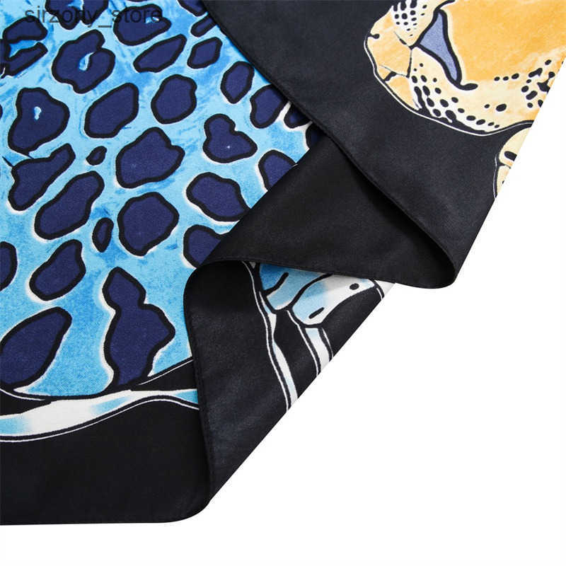 Twill Silk Scarf Women Cheetah Leopard Printing Square Scarves Fashion Versatile Wrap Female Foulard Large Hijab Beach Shawl Neckerchief 130CM*130CM z
