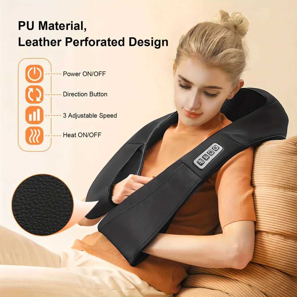 Shiatsu Neck And Back Massager With Heat Deep-Kneading Tissue Pain Relief 3D Kneading Massage Pillow For Office Car Use RelW250512