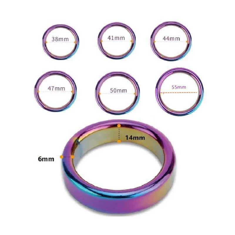 Dia 38 41 44 47 50 55mm slave metal rainbow penis lock cock ring erection male ball dondage sex toys for men W250512