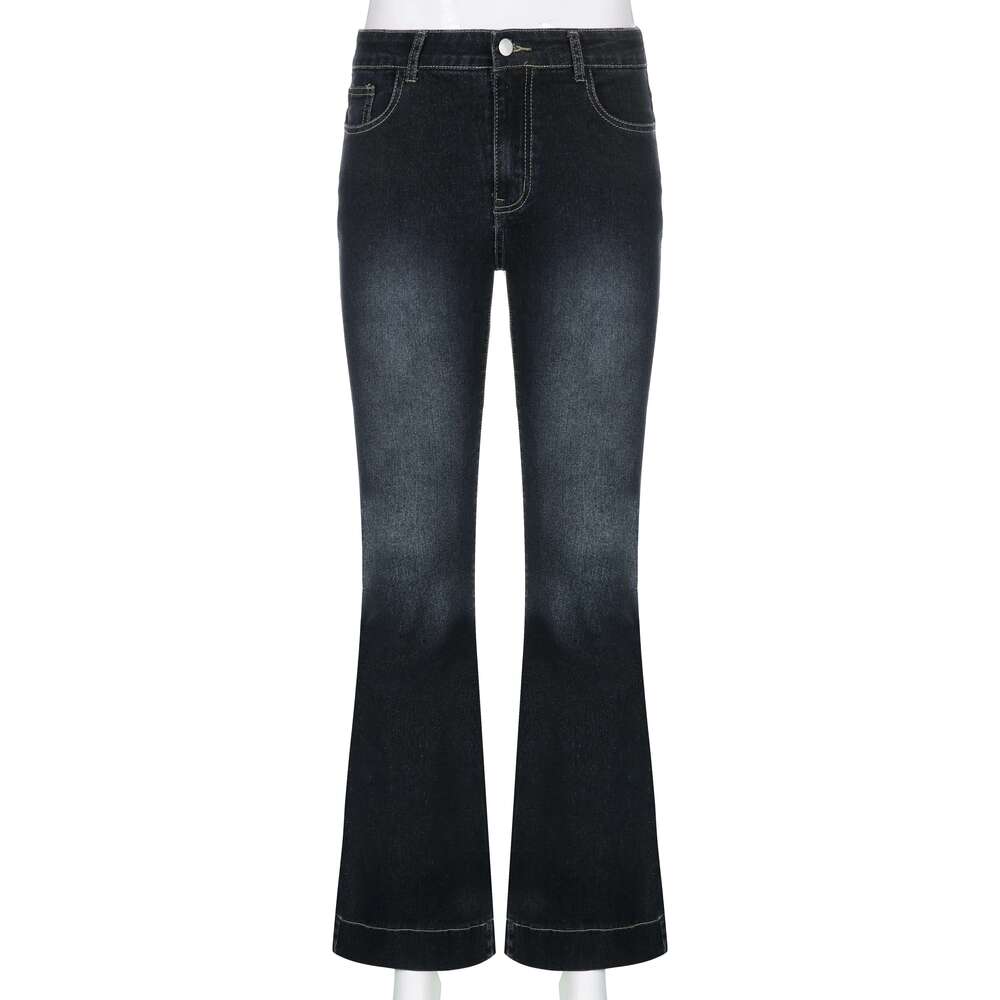 Rockmore Vintage Flare Jeans Women Low Rise Fashion Washed Jean Pants Y2K Aesthetic High Street Denim Trousers Korean Casual New