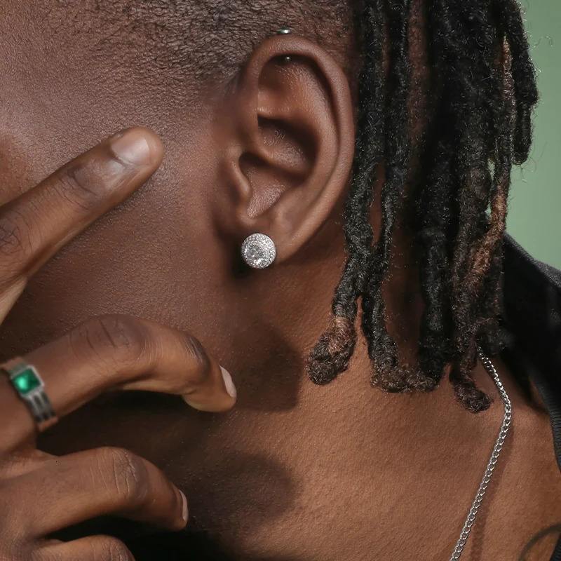 Rock Hip Hop Iced Out Stud Earring for Men Male Inlaid AACZ Zircon Gold Color Piercing Ear Accessories Hiphop Trend Jewelry 250512