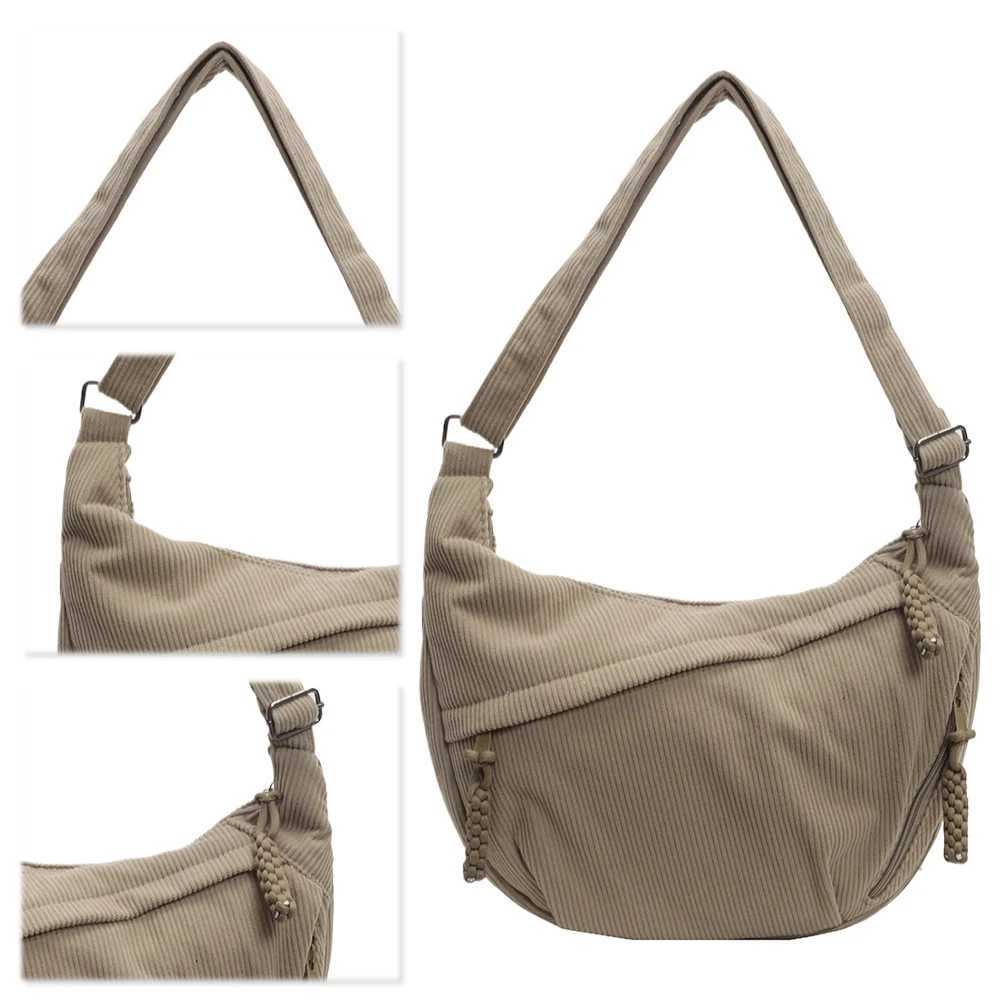 Corduroy Crossbody Bag Solid Color Women Crescent Bag with Pockets Handbag Everyday Sling Bag for School Travel WorkXJ250512