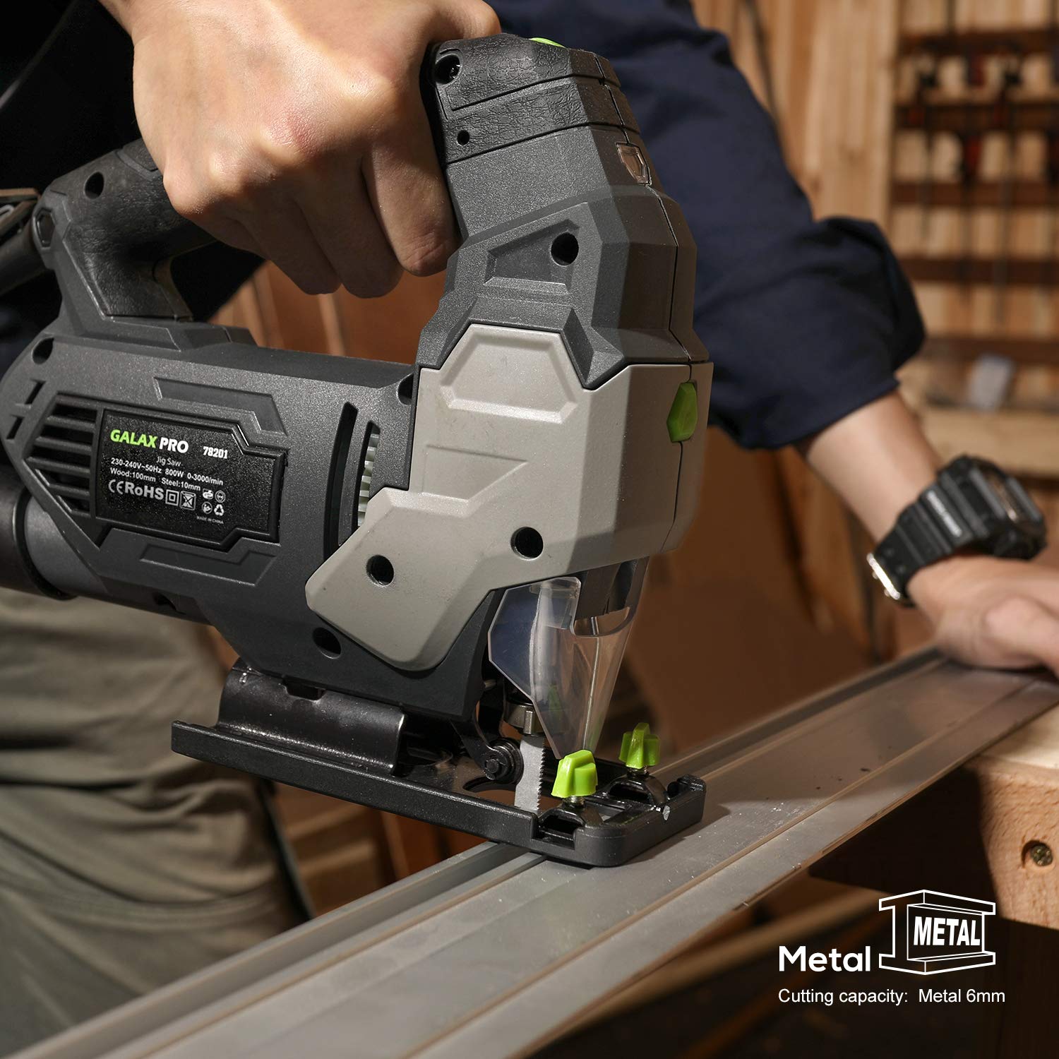 GALAX PRO Jigsaw, 800W 3000SPM Jig Saw Tool 6 Adjustable Speeds 4-Position Orbital Action Laser Guide 100mm Wood 10mm Metal Max Cutting Capacity