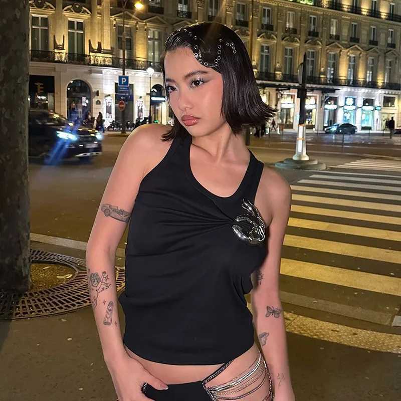 Womens Personalized Fashion Personalized Shrink Tank Top Sexy Solid Color OK Pattern Tank Top M250513
