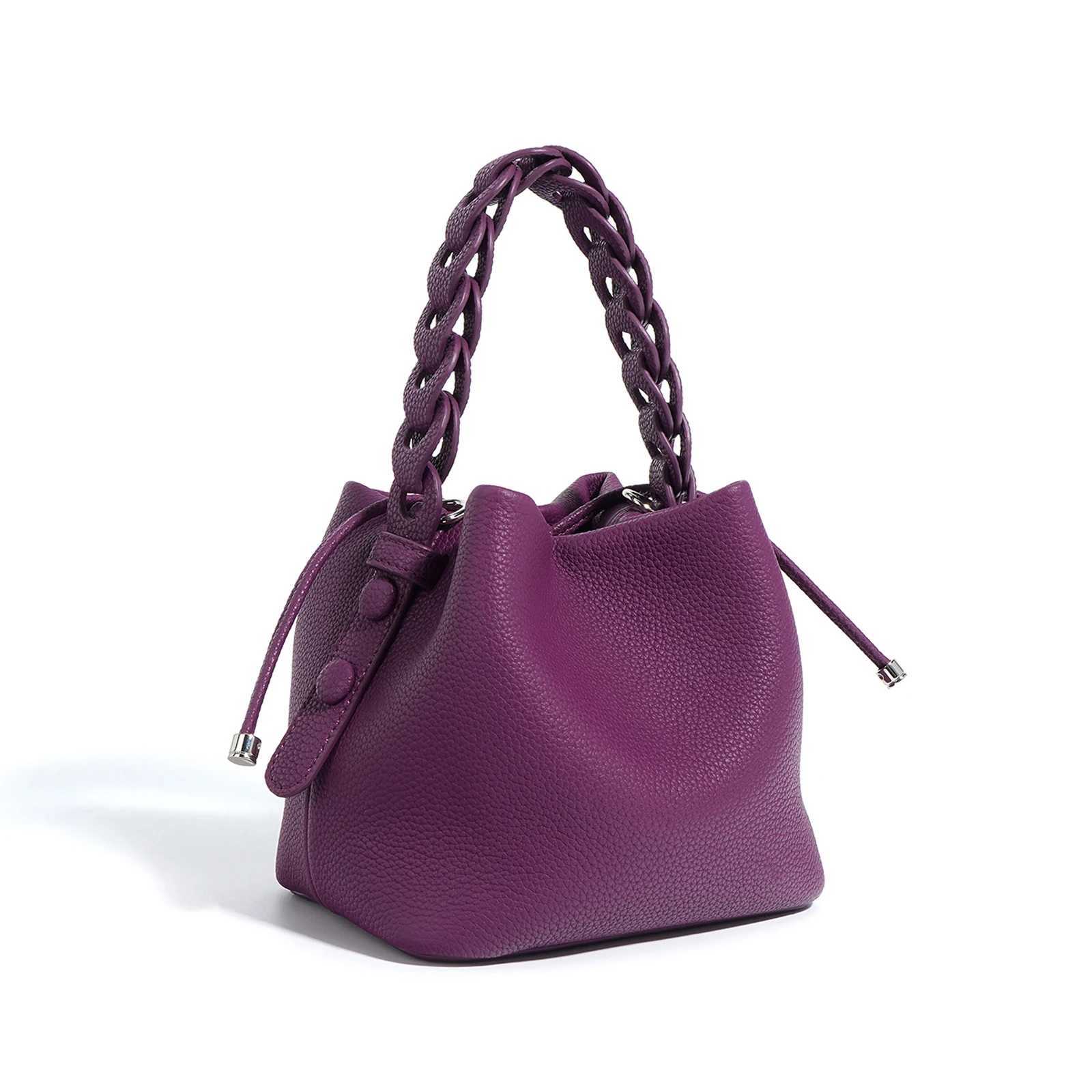 New Genuine Leather Bucket Bag Spring Textured Commuting Versatile Shoulder Crossbody Elegant Handheld Bag Z250512