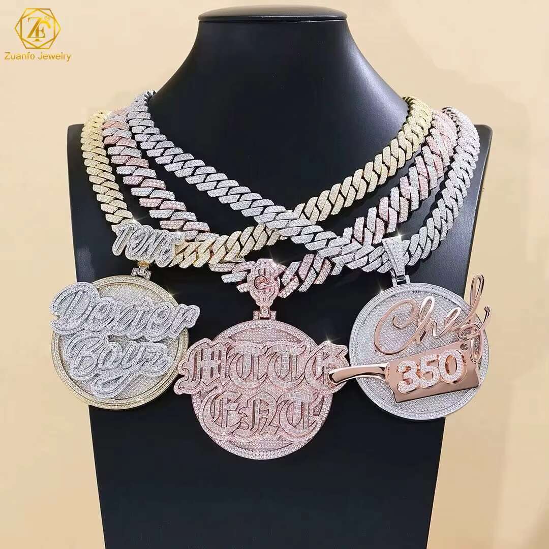 2.5inch Solid 925 Silver Round Plate Custom Pendant Moissanite Diamond Angel With Money Bag Hip Hop Iced Out Pendant for Chain