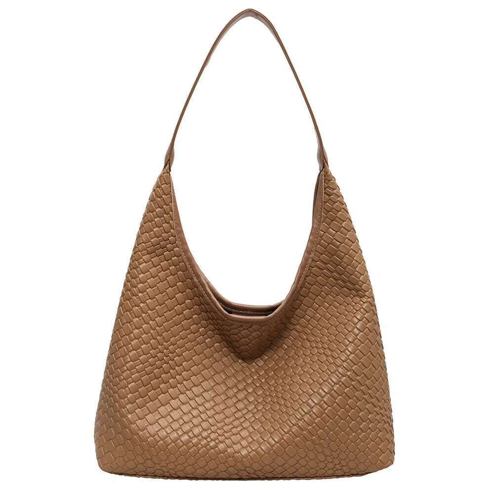 Women Large Shoulder Casual PU Woven Tote Trendy Satchel Hobo Leather Armpit Handbag Commuting Bag